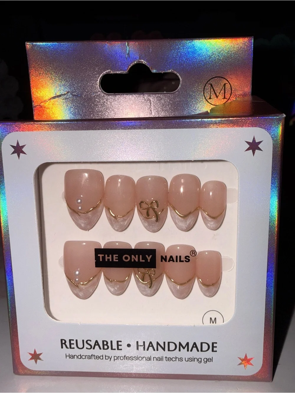 The Only Nails French Tip with Bow Accent Reusable Handmade Press-On Nail Set